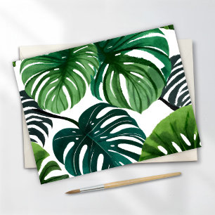 Cartão Postal Folhas de Monstera   Aquarela Moderna Simples