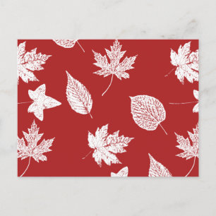 Cartão Postal Folhas de outono - branco e vermelho escuro