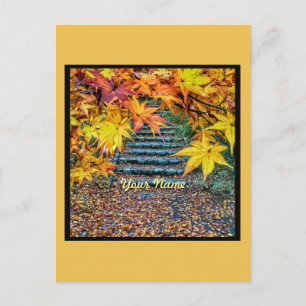 Cartão Postal Folhas de outono de Fotos em Quadrado Amarelo Mode