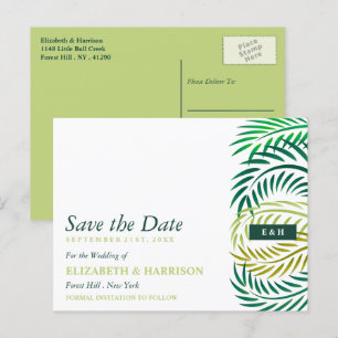 Cartão Postal Folhas de Palma Tropicais, Casamento de Praia Salv