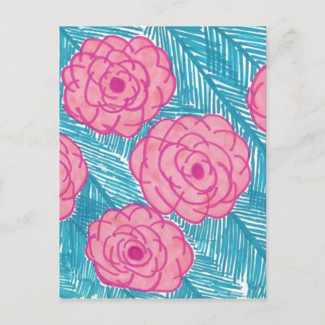 Cartão Postal Folhas de Palma Tropicais e Flores (Frente)