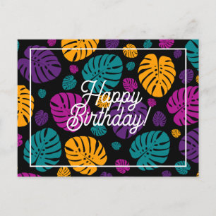Cartão Postal Folhas de Palmeira Coloridas Feliz Aniversário