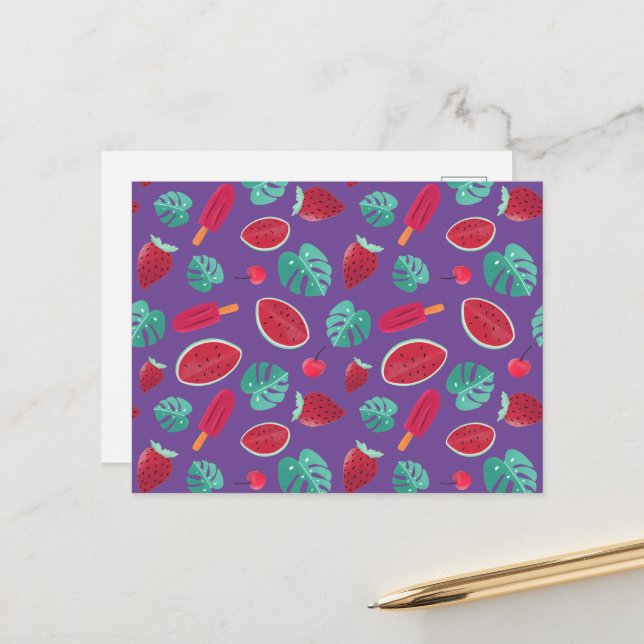 Cartão Postal Folhas de picolé, cereja, morango e melancia (Frente/Verso In Situ)