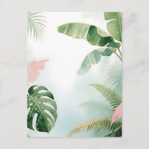 Cartão Postal Folhas de selva tropical aquarela