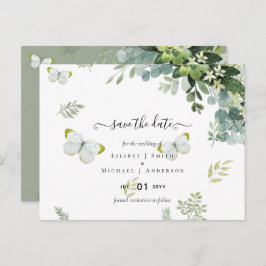 Cartão Postal Folhas de Verdura Elegante para Casamento Save The