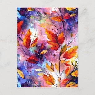 Cartão Postal Folhas Fantasiosas Hiperdetalhadas Pinceladas Capr