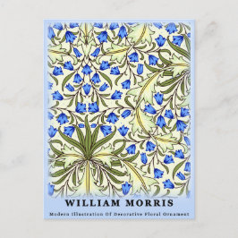 Cartão Postal Folhas Florais Azuis Modernas de William Morris