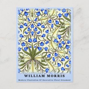 Cartão Postal Folhas Florais Azuis Modernas de William Morris