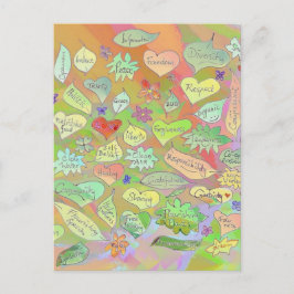 Cartão Postal Folhas, Flores, Corações/Palavras Conscientes Cart