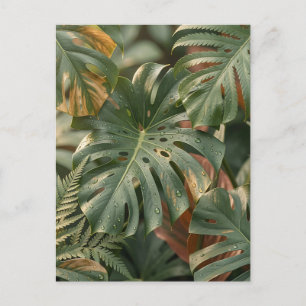 Cartão Postal Folhas Luxuriantes de Monstera Samambaias Selva Tr