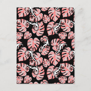 Cartão Postal Folhas Rosa E Salamandras Padrão Sem Costura