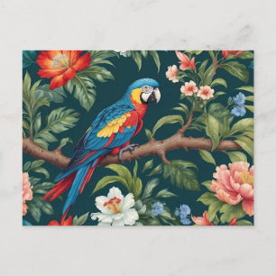 Cartão Postal Folhas Tropicais Coloridas da Selva de Papagaio