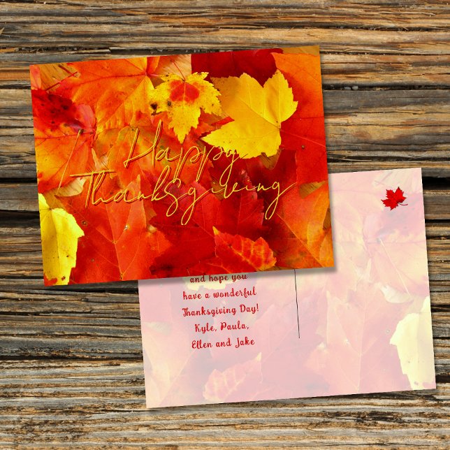 Cartão Postal Folhas Vermelhas de Outono Feliz Dia de Ação de Gr (Criador carregado)