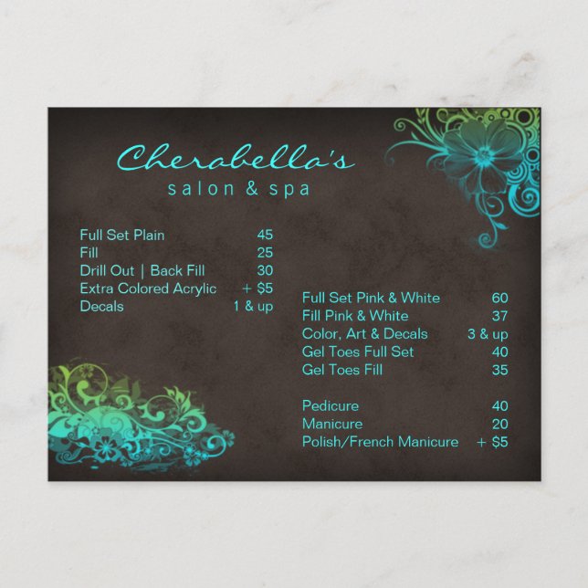 Cartão Postal Folheto do Cartão-postal Floral Salon Spa (Frente)