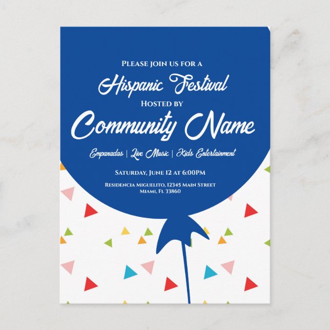 Cartão Postal Folheto do Mês do Patrimônio do Festival Hispânico (Frente)