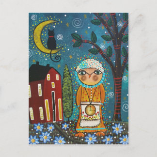Cartão Postal Folk ART Moon Over The Star's BY LORI (Folk ART Mo