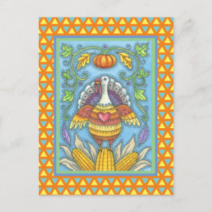 CARTÃO POSTAL FOLK ART TURKEY, CORES DE AGRADECIMENTO SAZONAL