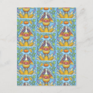 CARTÃO POSTAL FOLK ART TURKEY, CORES DE AGRADECIMENTO SAZONAL