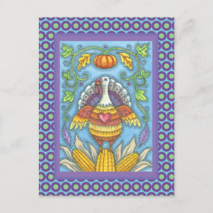 CARTÃO POSTAL FOLK ART TURKEY, CORES DE AGRADECIMENTO SAZONAL