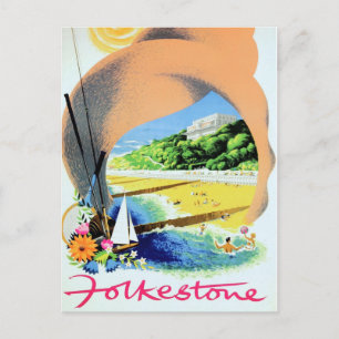 Cartão Postal Folkstone vintage anunciando poster