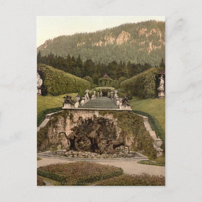 Cartão Postal Fonte de Netuno, Castelo de Linderhof, Alemanha (Frente)