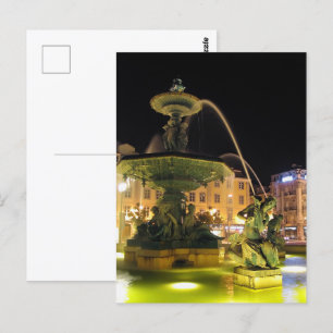Cartão Postal Fonte iluminada e Sereia. Rossio, Lisboa
