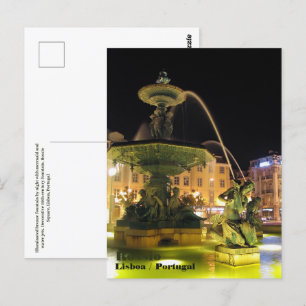 Cartão Postal Fonte iluminada e Sereia. Rossio, Lisboa