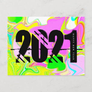 Cartão Postal Fonte Negrito Líquido Neon Trippy Ano Novo 2021