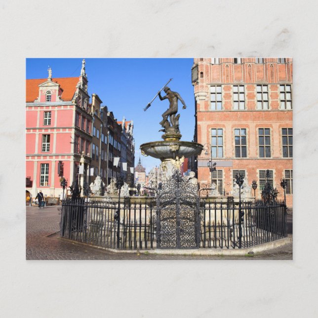 Cartão Postal Fonte Netuno na cidade de Gdansk (Frente)