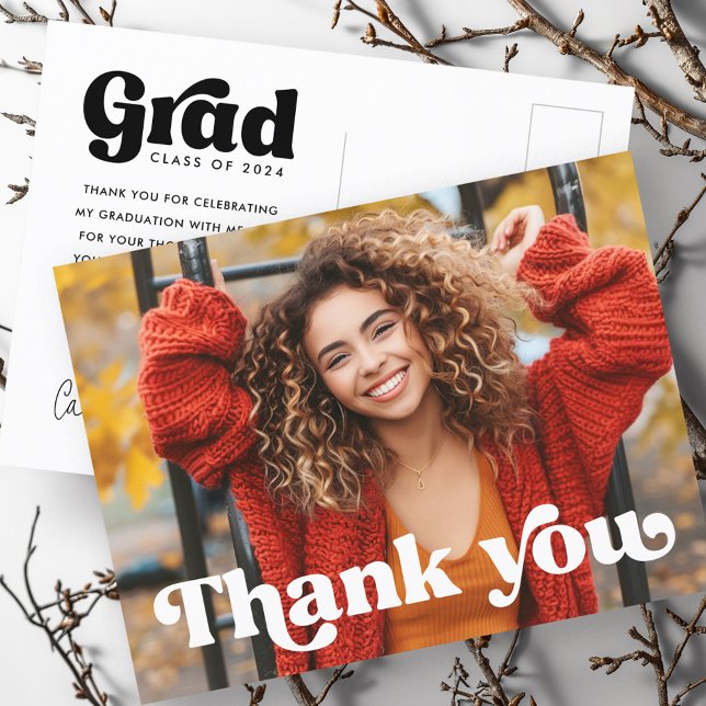 Cartão Postal Fonte retrô foto completa graduado formatura (Retro font full photo graduate graduation postcard)