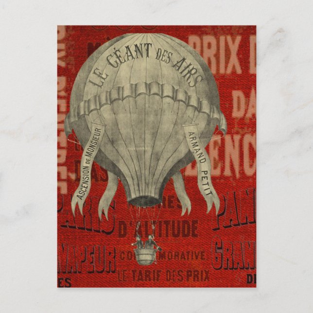 Cartão Postal Fontes Gráficas de Ballon de Ar Quente Steampunk (Frente)