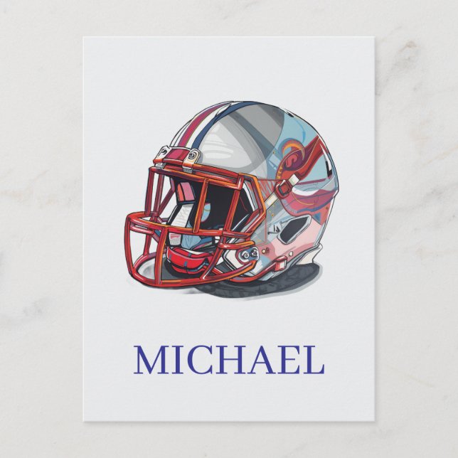 Cartão Postal Football Helmet Pop Art Motivational Name (Frente)