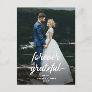 Cartão Postal Forever Grateful Script Photo Casamento Obrigado