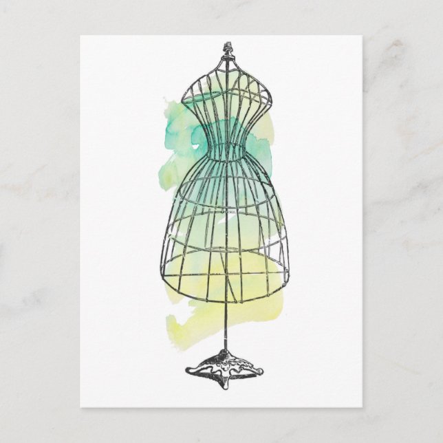 Cartão Postal Forma de Vestido de Aquarela (Frente)
