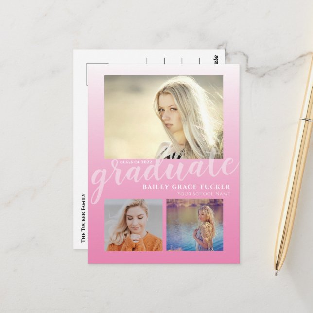 Cartão Postal Formando Cinza de Ombre Rosa Moderna (Frente/Verso In Situ)