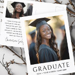 Cartão Postal Formando de fotos clássico de formatura elegante<br><div class="desc">Obrigado de graduação seu cartão-postal com sua foto e o texto "formando" numa forma elegante,  com seu nome de ano e escola abaixo. Foto adicional e obrigado personalizado que você envia no verso. Texto preto sobre fundo branco.</div>
