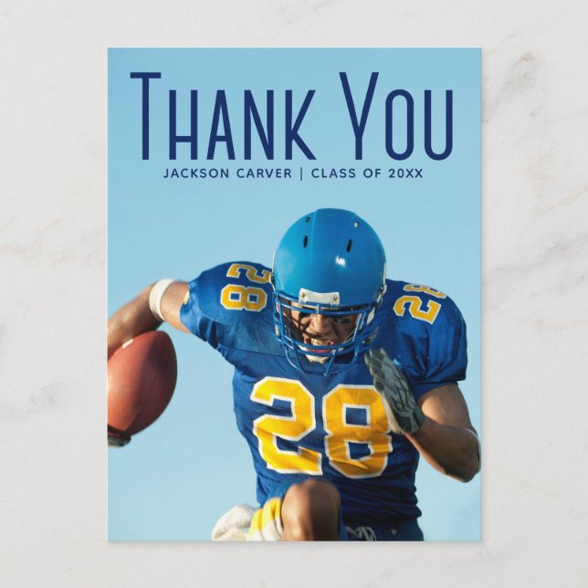 Cartão Postal Formando de Sobreposição de Script Azul - Obrigado (Frente)