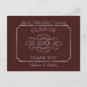 Cartão Postal Formandos Maroon Silver Elegante Obrigado