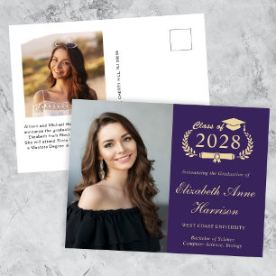 Cartão Postal Formandos Roxo de Fotografia Elegante