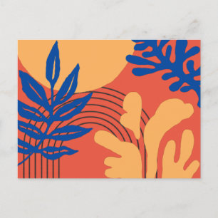Cartão Postal Formas Botânicas Abstrato Amarelas Laranja Azul 