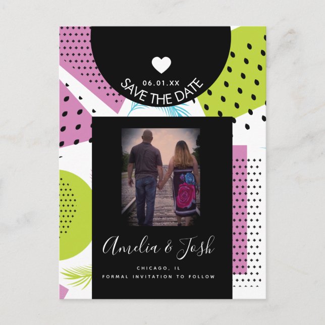 Cartão Postal Formas de Colagem de Verão Padrão Salvar a Data (Frente)