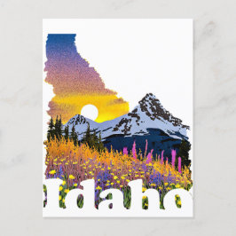 Cartão Postal Formato de Idaho com montanha e flores silvestres