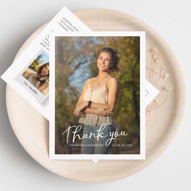Cartão Postal Formatura 2025 Roteiro de Múltiplas Fotos Agradeci (Graduation 2 Photos Grad Thank You Card)