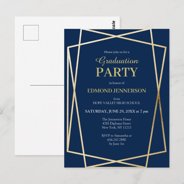 Cartão Postal Formatura Azul Marinho Clássico Turma de 2025 (Frente/Verso)