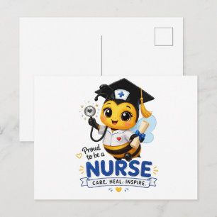 Cartão Postal Formatura de Enfermeira Abelha Kawaii 2026