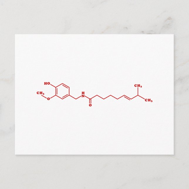 Cartão Postal Fórmula Química Molecular de Capsaicina Chili (Frente)