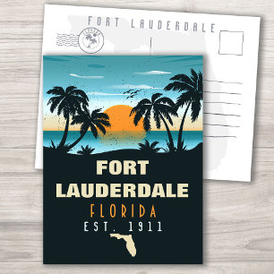 Cartão Postal Fort Lauderdale Florida Beach Retro Sunset 60s