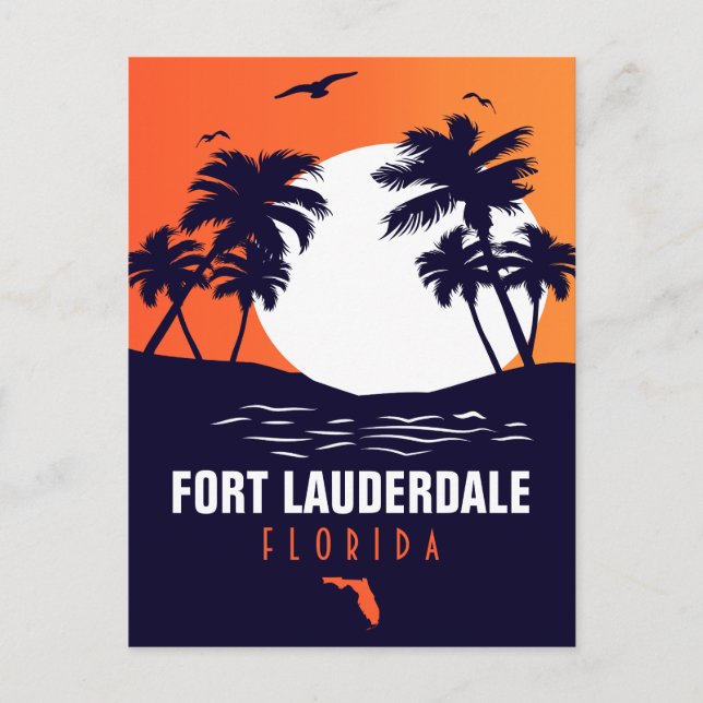 Cartão Postal Fort Lauderdale Flórida Praia Retro Tropical 60s (Frente)