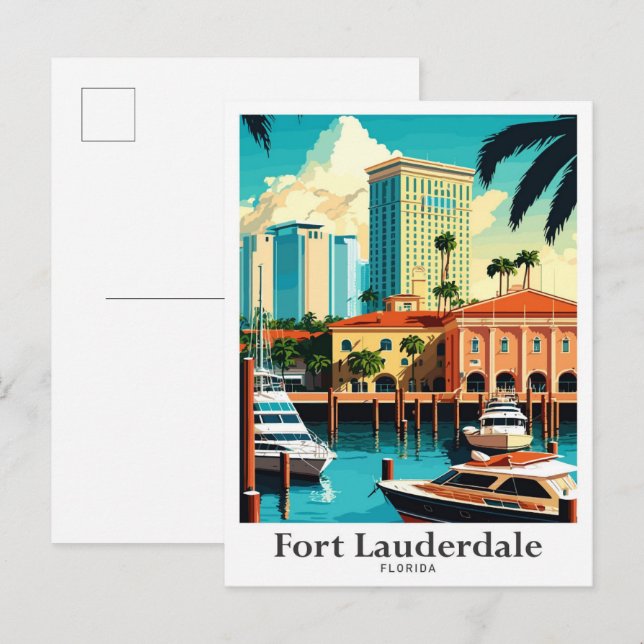 Cartão Postal Fort Lauderdale Florida Viagem Illustration (Frente/Verso)