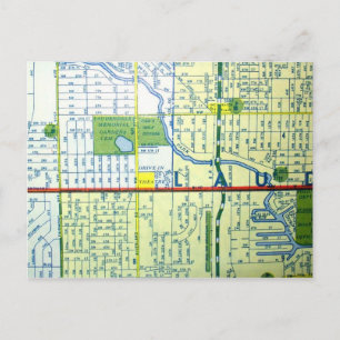 Cartão Postal Fort Lauderdale, Mapa de Vintage FL